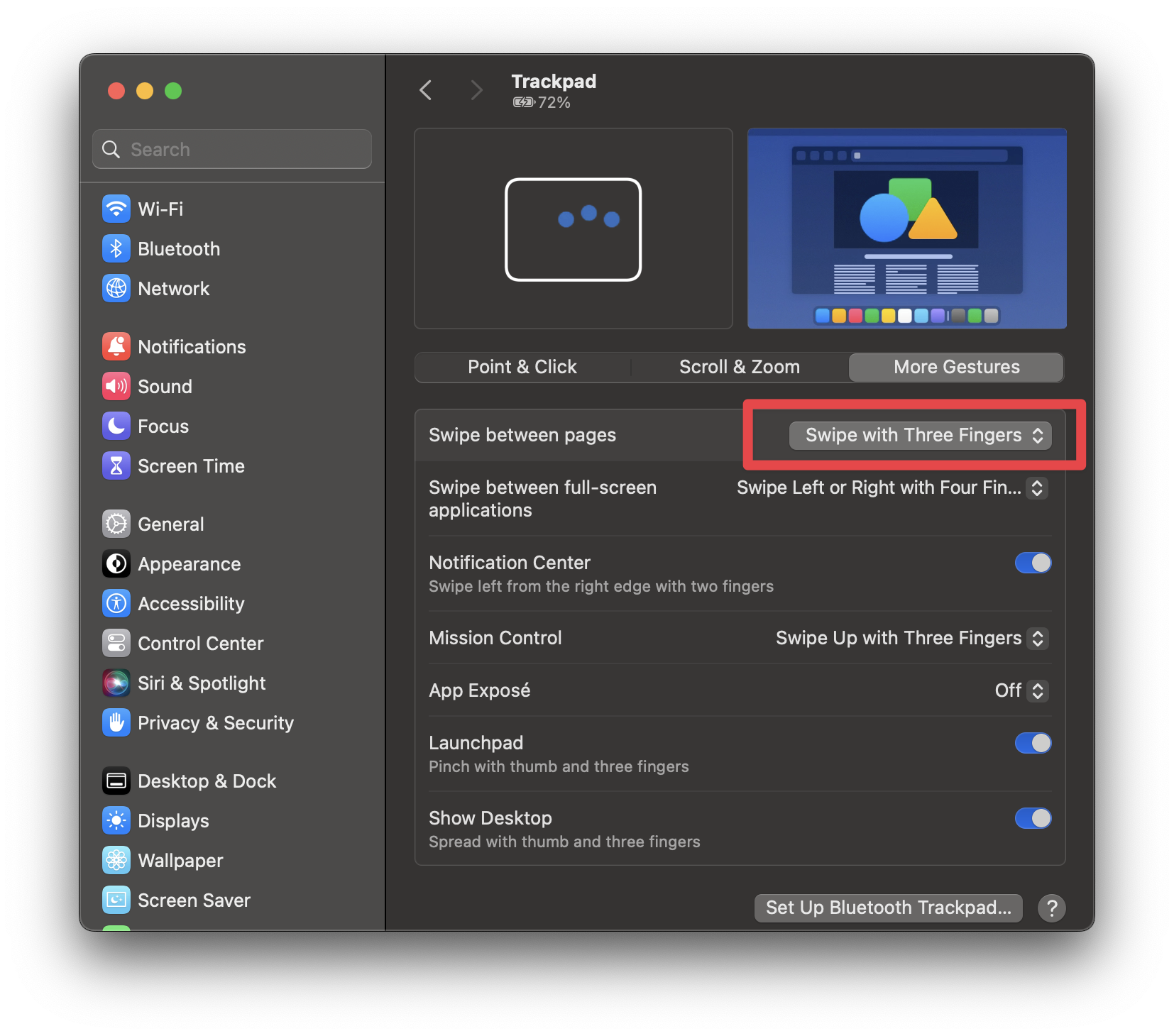 macOS Trackpad settings