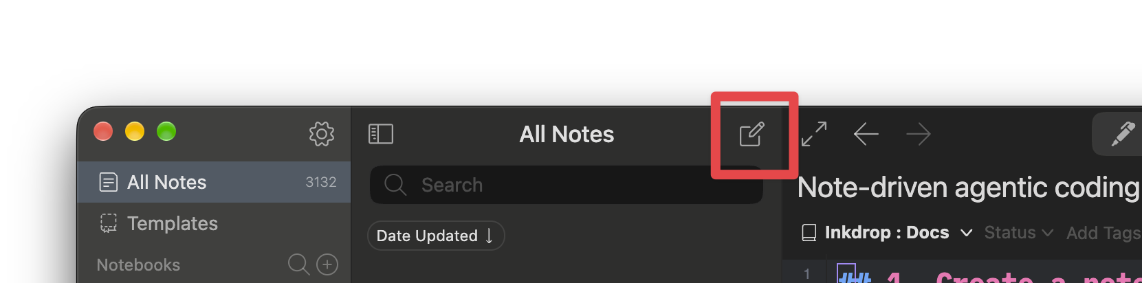 New note button