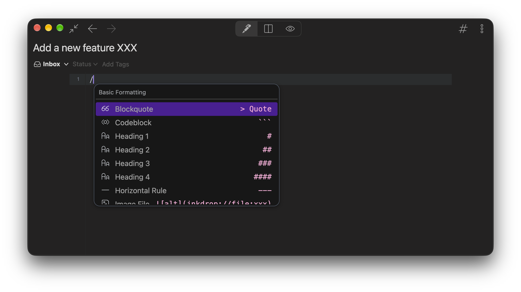 Slash menu