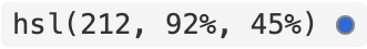 Screenshot of rendered GitHub Markdown showing how HSL value 212, 92%, 45% appears with a blue circle.