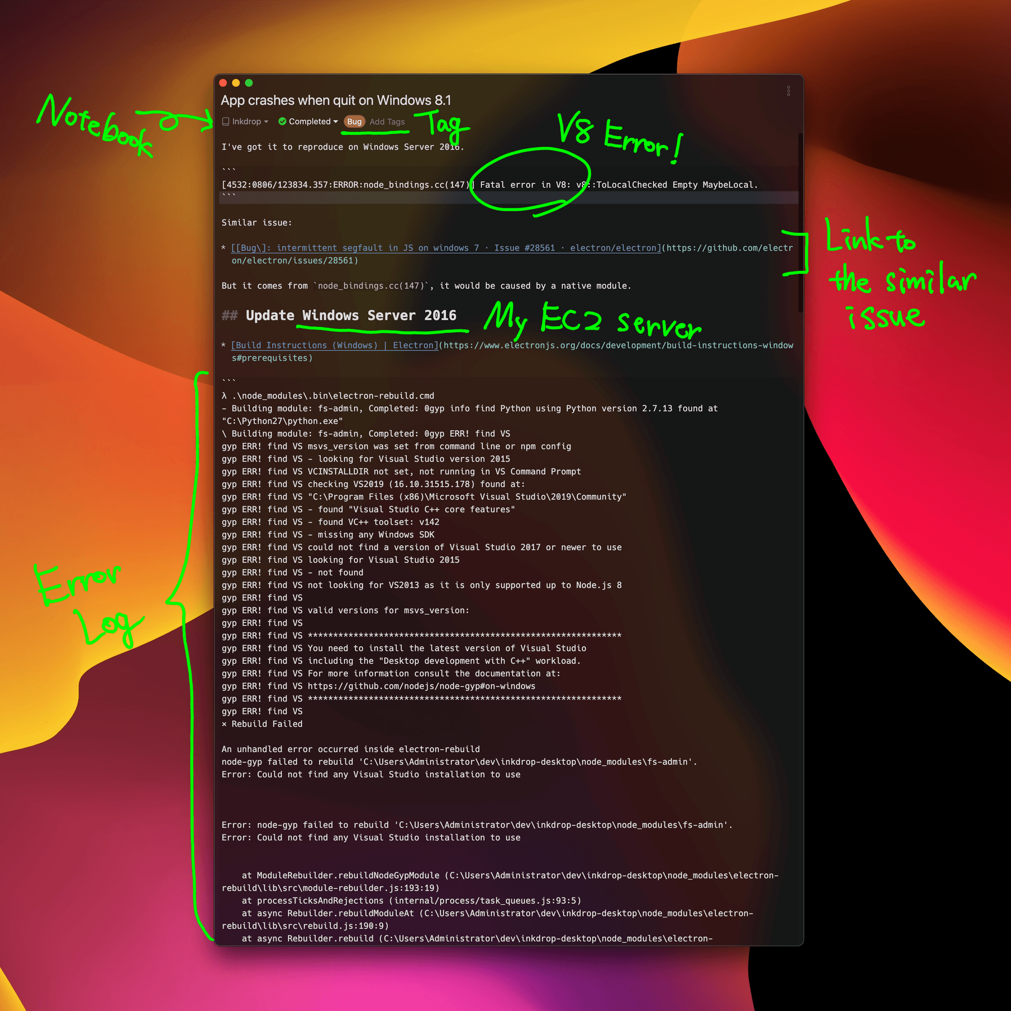 A note about an app crash bug