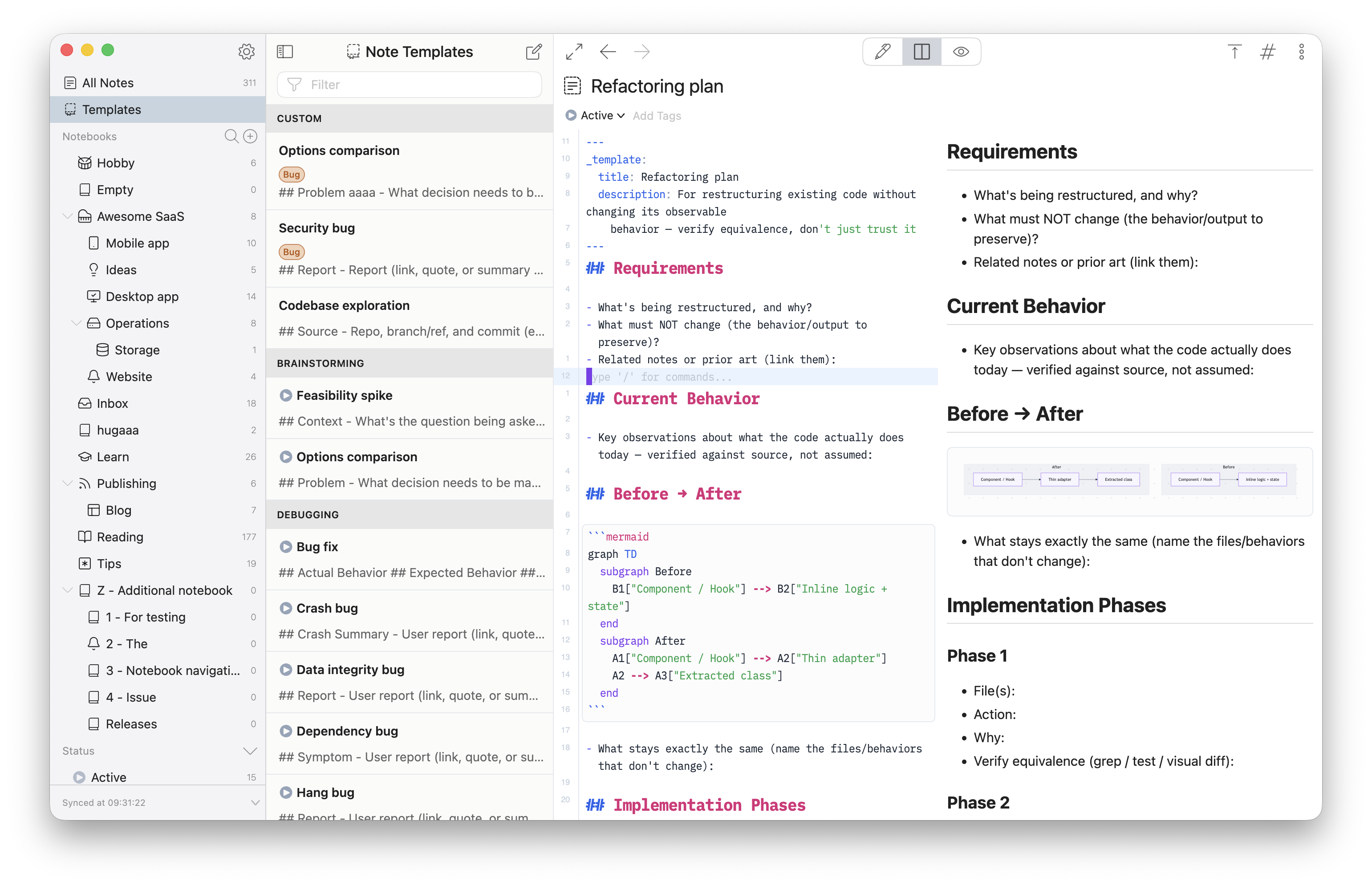 The Templates section on the sidebar