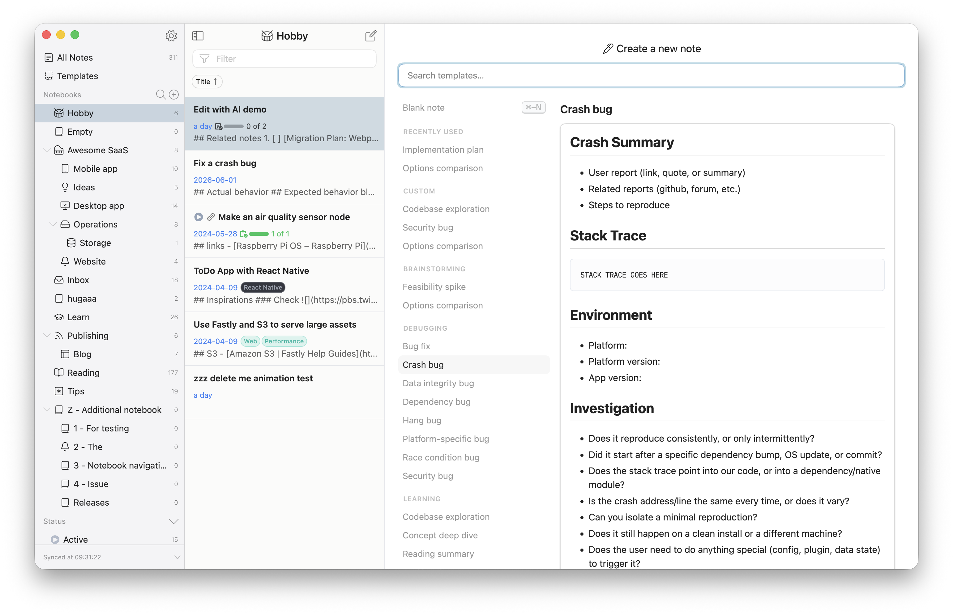 The Create a new note picker
